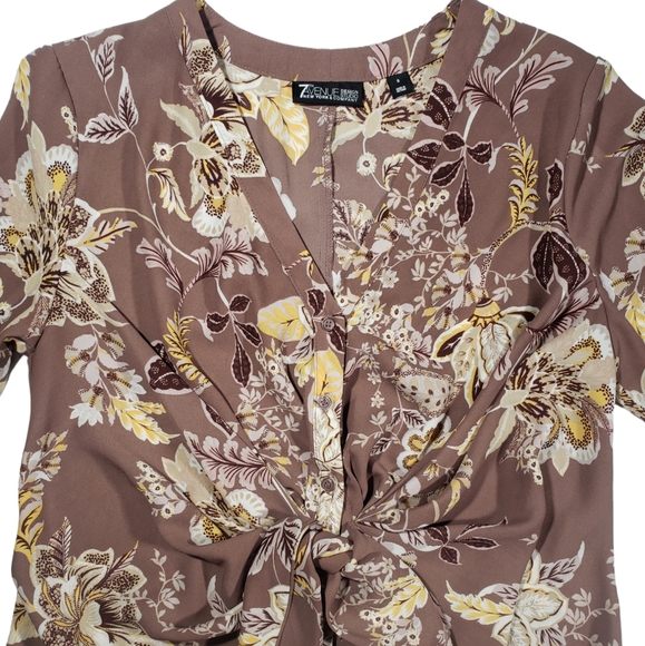 7th Avenue Design Studio NY & Co Floral 3/4 Sleeve Button Up Blouse Size Small - Picture 3 of 12
